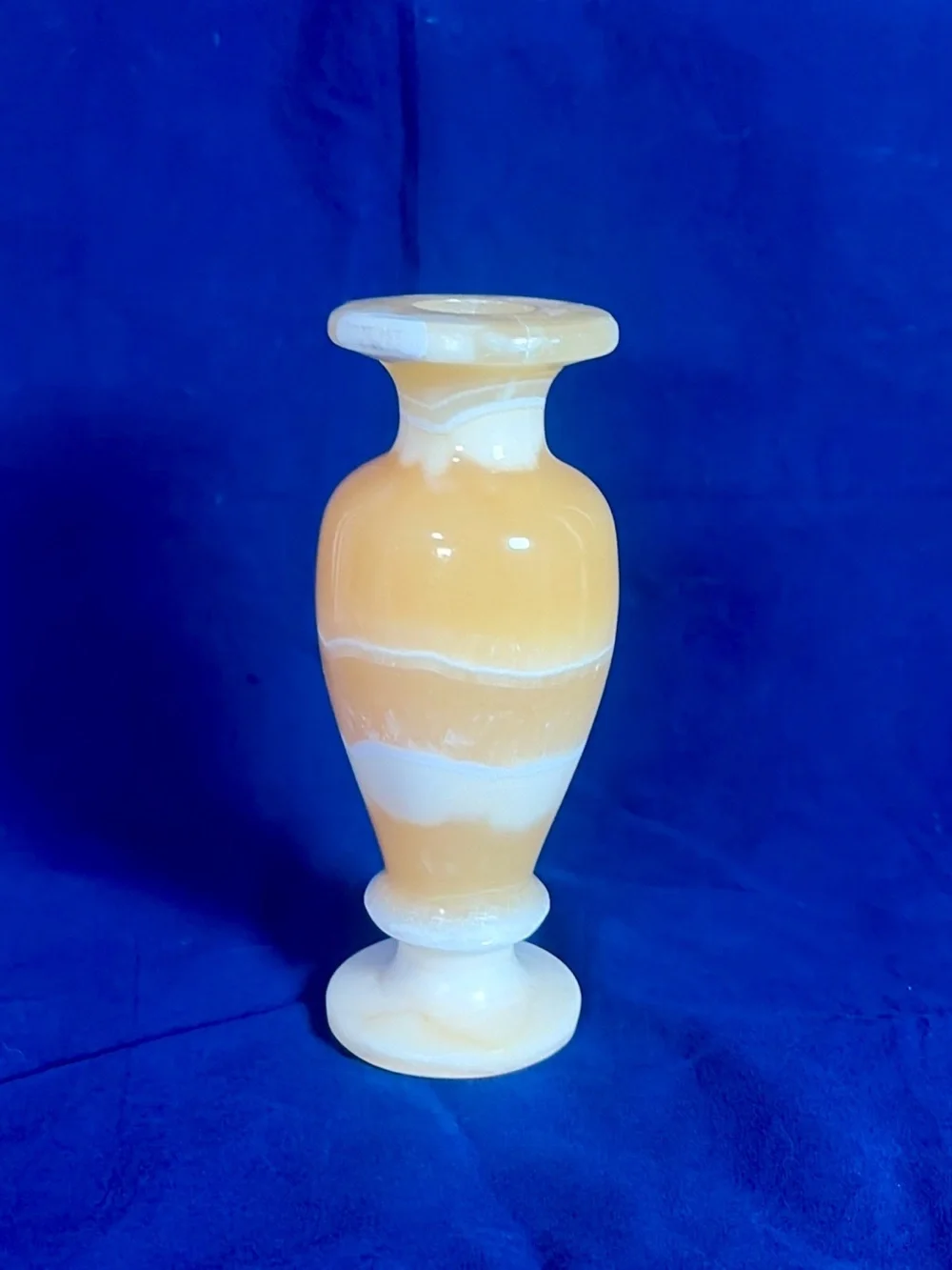 Handmade Egyptian Alabaster Vase 6.5” Carved Stone Honey Gold Veining